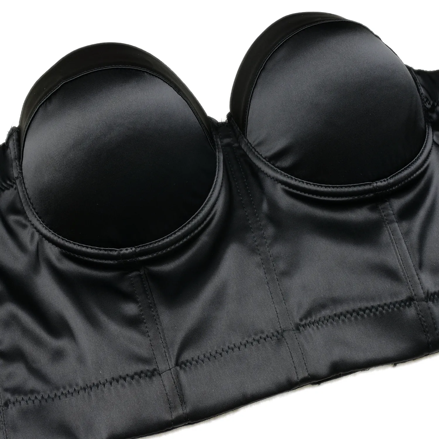 Women's Satin Bustier Crop Top with Gold Chain Shoulder Strap Black
