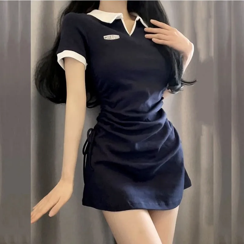 Women's Sexy One Piece Mini Dress Student Short Sleeve Mini Hip Wrap Skirt Slim Fit