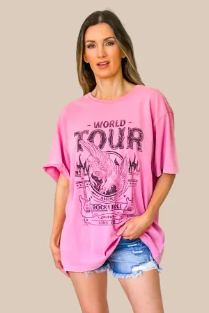 World Tour Rock N Roll Graphic Tee - Pink