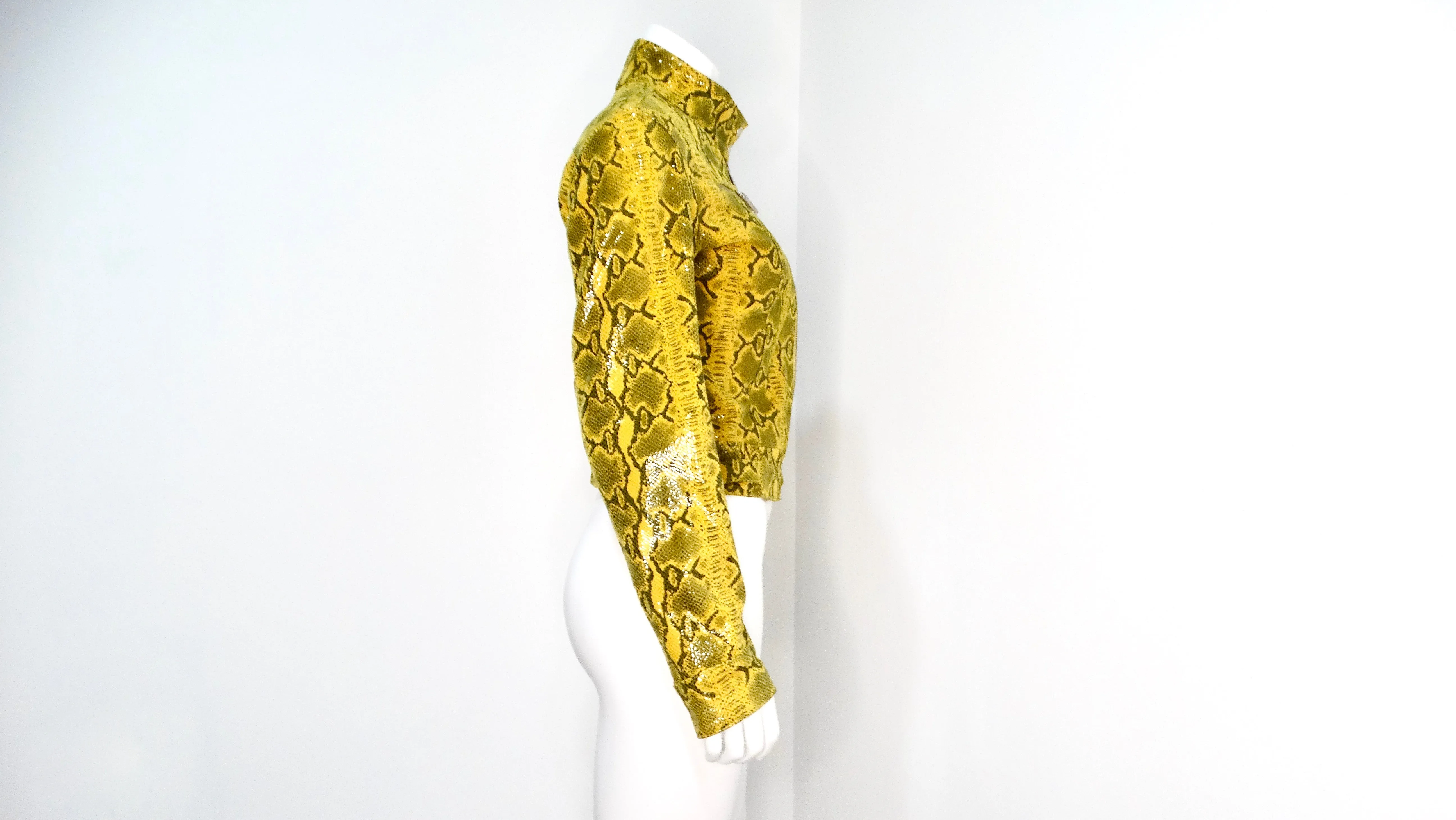 Y2K Yellow Python-Print Suede Biker Style Jacket