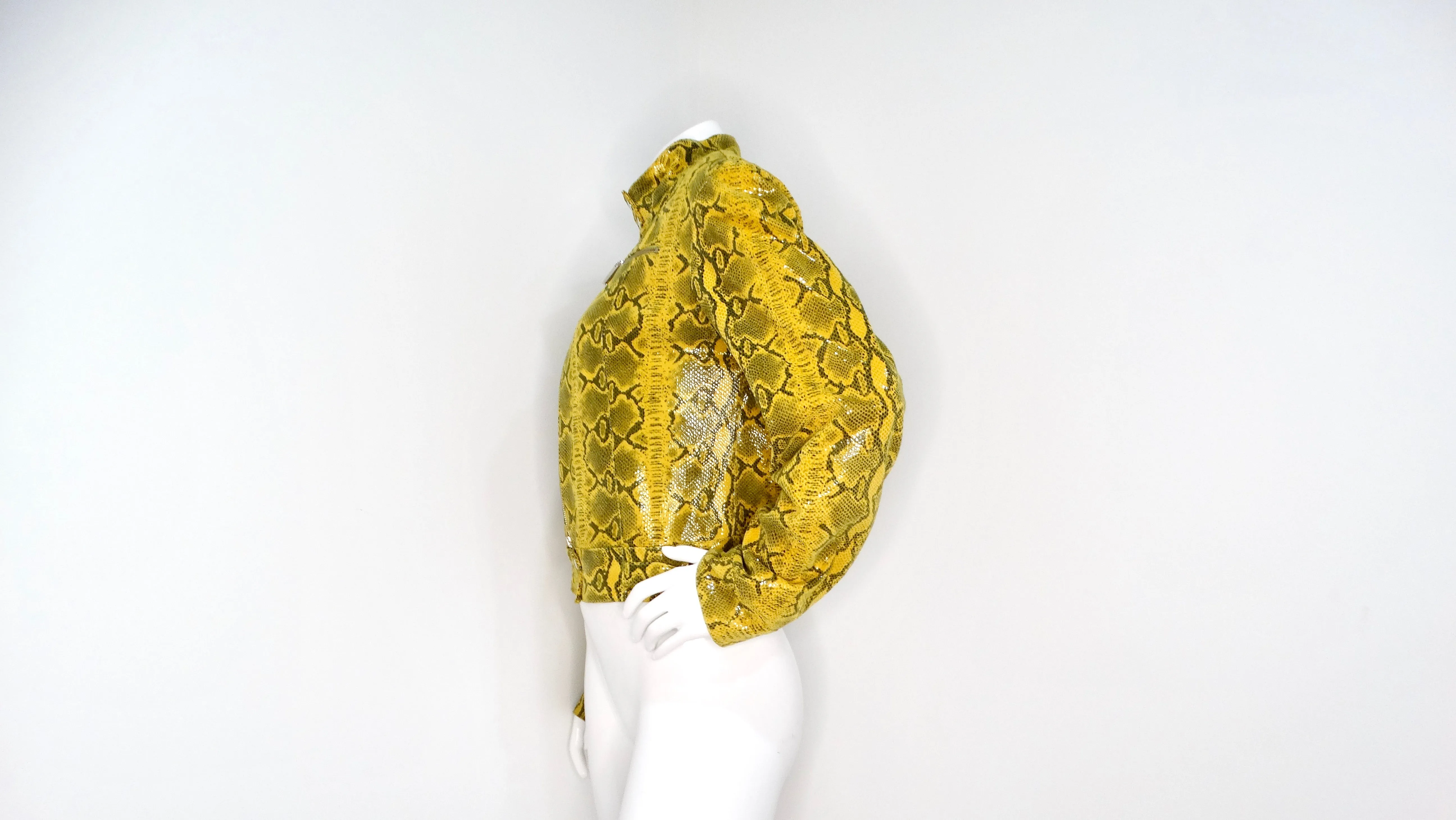 Y2K Yellow Python-Print Suede Biker Style Jacket