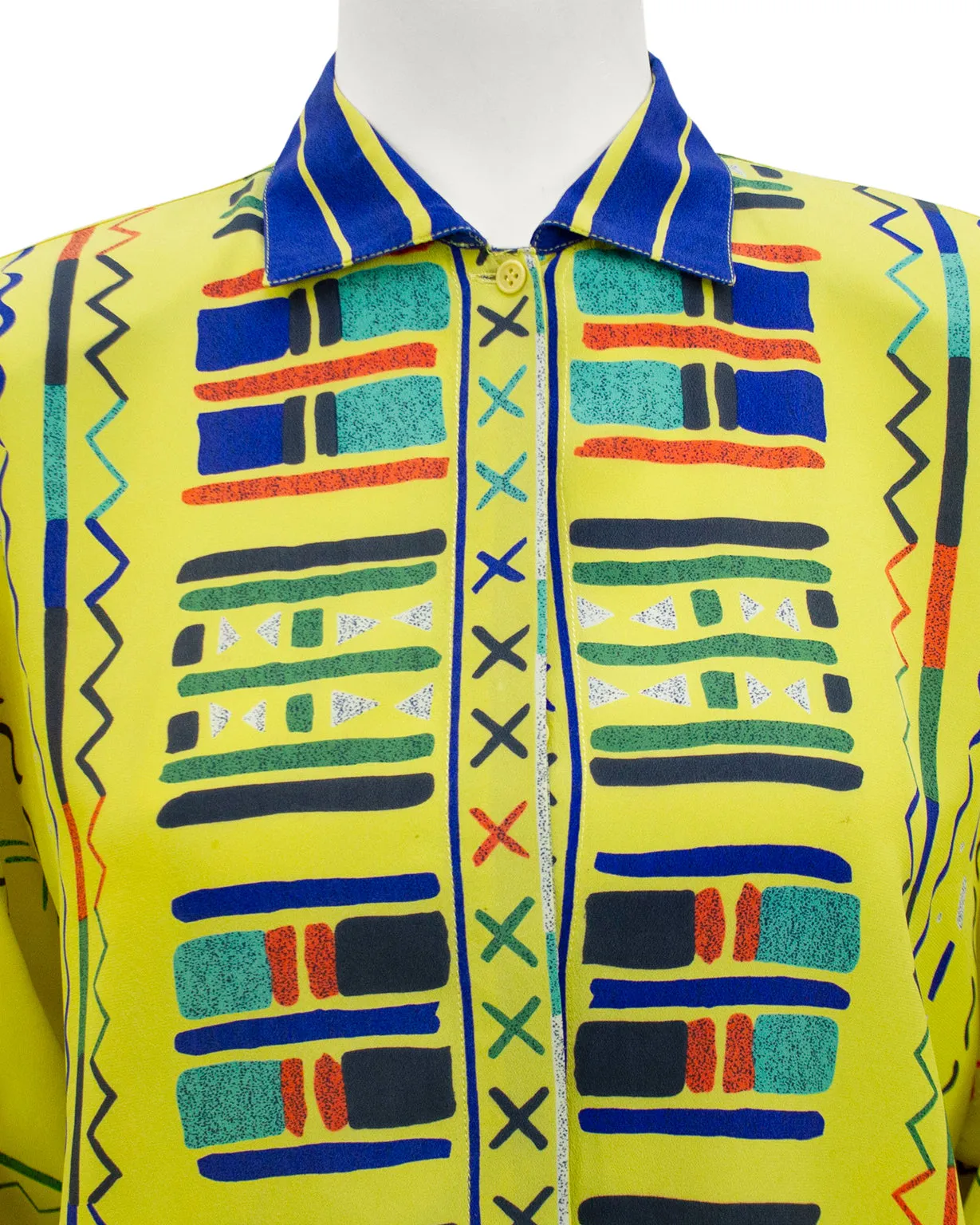 Yellow Silk Blouse with Geometric Details