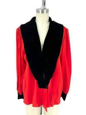 Yves Saint Laurent Rive Gauche Silk & Velvet Blouse