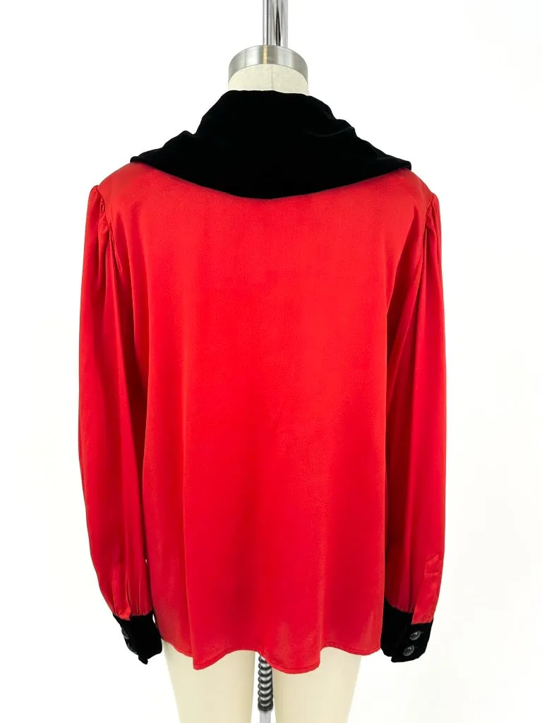 Yves Saint Laurent Rive Gauche Silk & Velvet Blouse