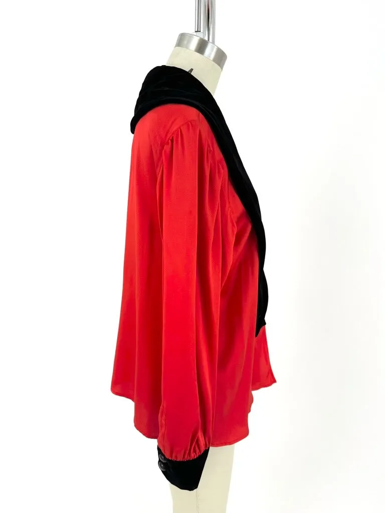 Yves Saint Laurent Rive Gauche Silk & Velvet Blouse
