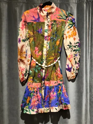Zimmermann Long Sleeve 'TROPICANA' Print Mini Dress